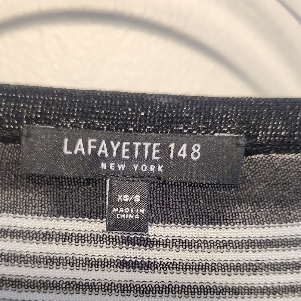 Lafayette 148 NY Slouch Black White Striped Oversized Sweater Luxury XS Sheer - Picture 2 of 8